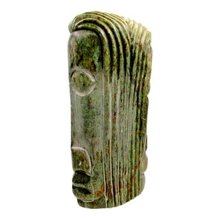 1920s Guatemalan Jadeite Jade Mayan Warrior 11.5" Carving With Two Faces and Headdress For Sale