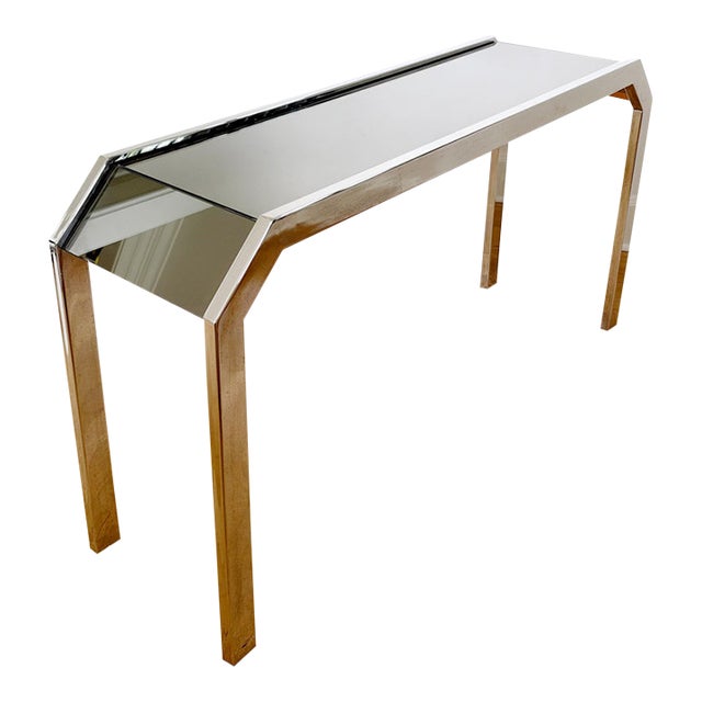 Beautiful Postmodern Chrome and Smoke Mirror Console in Style of Leon Rosen for Pace For Sale