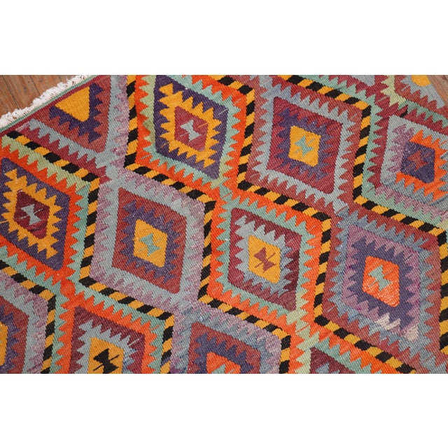 Orange Vintage Zabihi Collection Bright Dazzling Bohemian Turkish Kilim - 6' x 8'6" For Sale - Image 8 of 9