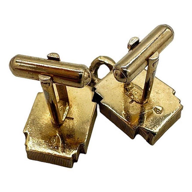 1960s 1960s Mid-Century Mens 10k Gold Plate Whaleback Cufflinks W/ Tigers Eye by Swank Products, A Pair For Sale - Image 5 of 5