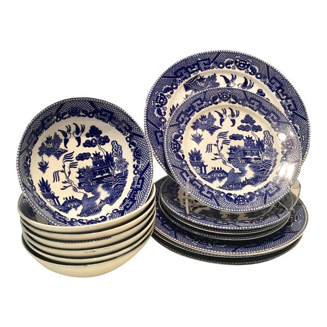 Japanese Blue Willow Dinnerware Set of 15 Chairish