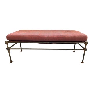 Late 20th Century Vintage Iron Bench With Upholstered Cushion For Sale