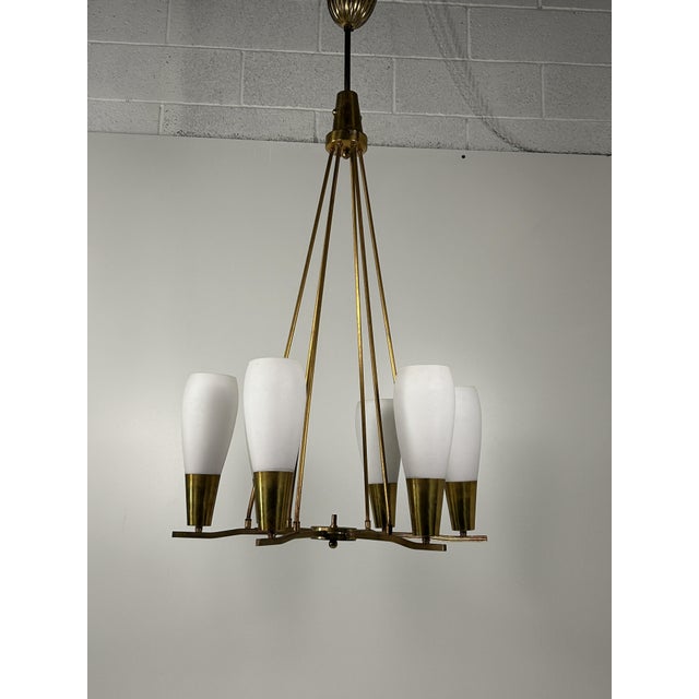 1950s Glass and Brass Chandelier, 1950s For Sale - Image 5 of 11