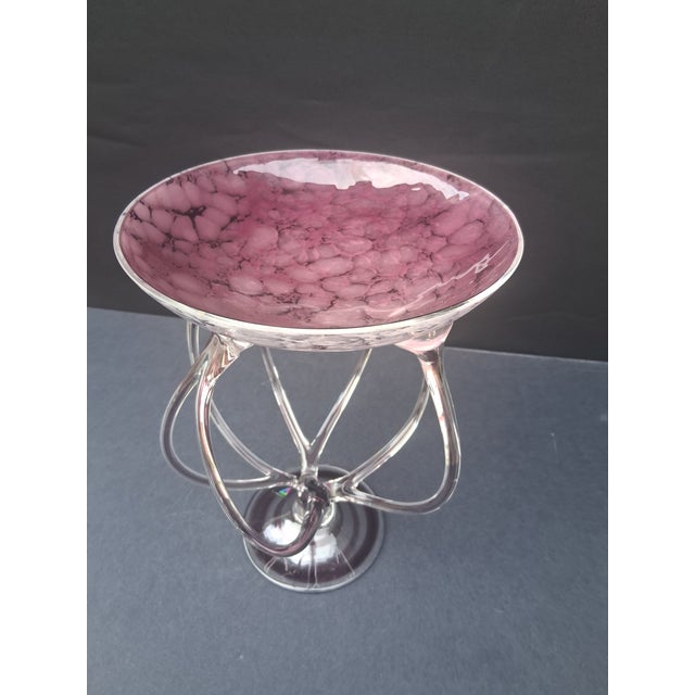 This is a Large 11.25" tall hand-blown Deco-Glass Krosno, Poland purple art glass bowl featuring a sculptural jellyfish-...