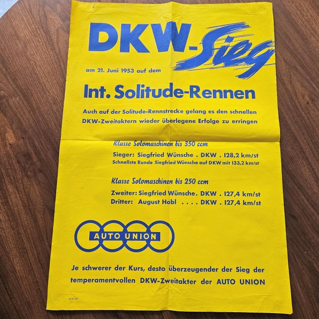 1950s Original Poster Int. Solitude Race DKW Motorcycles, 1953 For Sale - Image 5 of 5