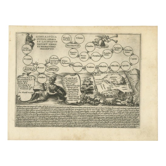 Genealogy of the Founders of Rome Engraving by Giacomo Lauro, 1612 For Sale