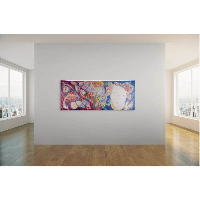 "Malibu", 2008. Abstract, Figurative Landscape. Oil Painting on Canvas by Joe Ginsberg. 91" W X 31" H. Raspberry/Cobalt, Accents of Orange and Blush. For Sale - Image 10 of 11