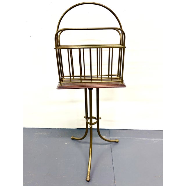 Art Deco Vintage Brass Swivel Magazine Rack For Sale - Image 3 of 5