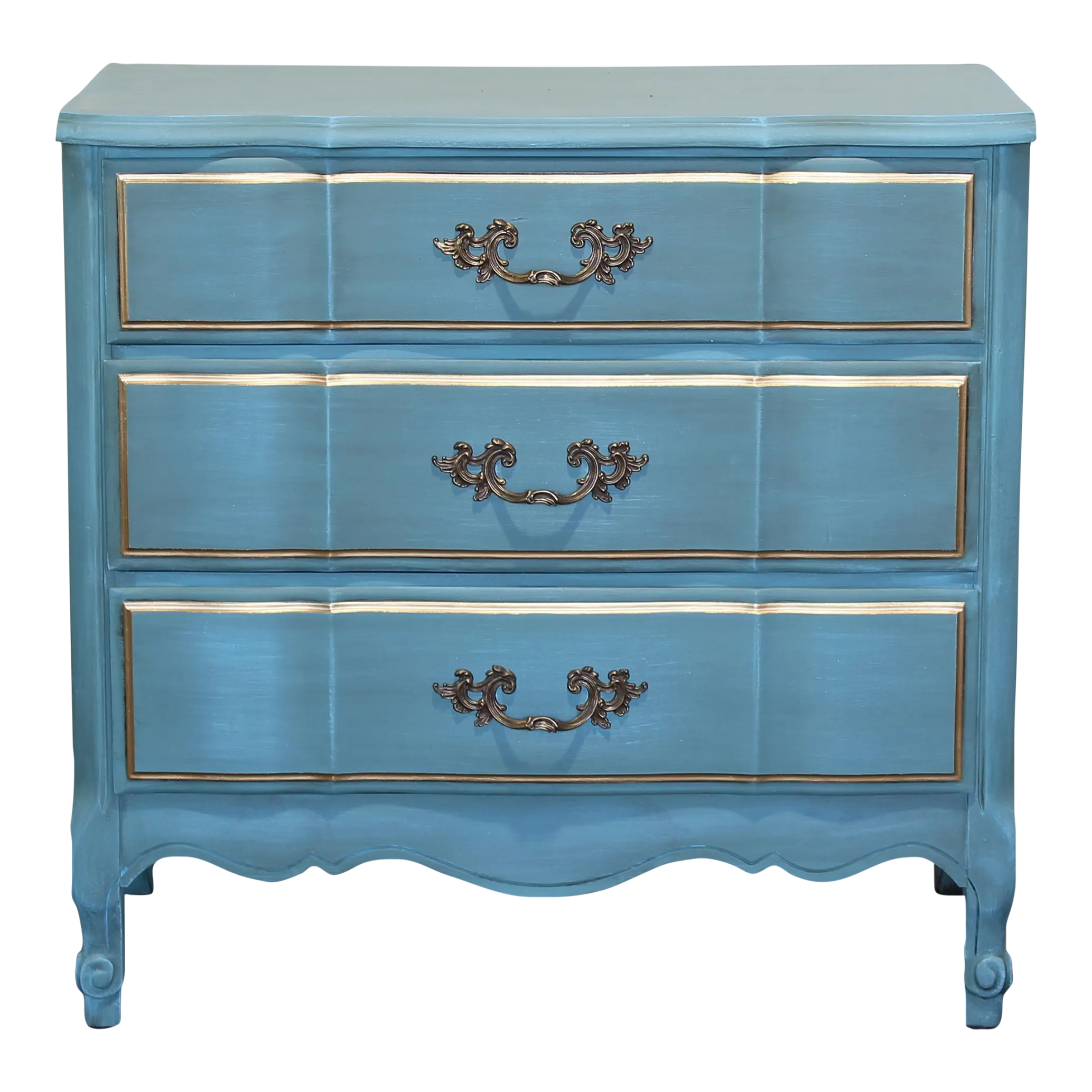 1970's French Provincial Light Blue Chest of Three Drawers | Chairish