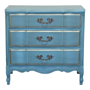 1970's French Provincial Light Blue Chest of Three Drawers