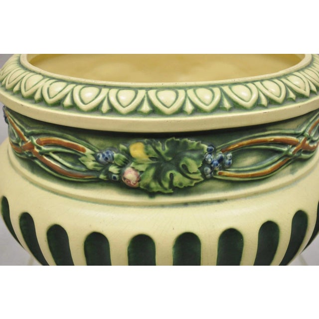 Early 20th Century Antique Roseville Corinthian Pattern Jardiniere Planter Pot & Rare Low Pedestal For Sale - Image 5 of 12