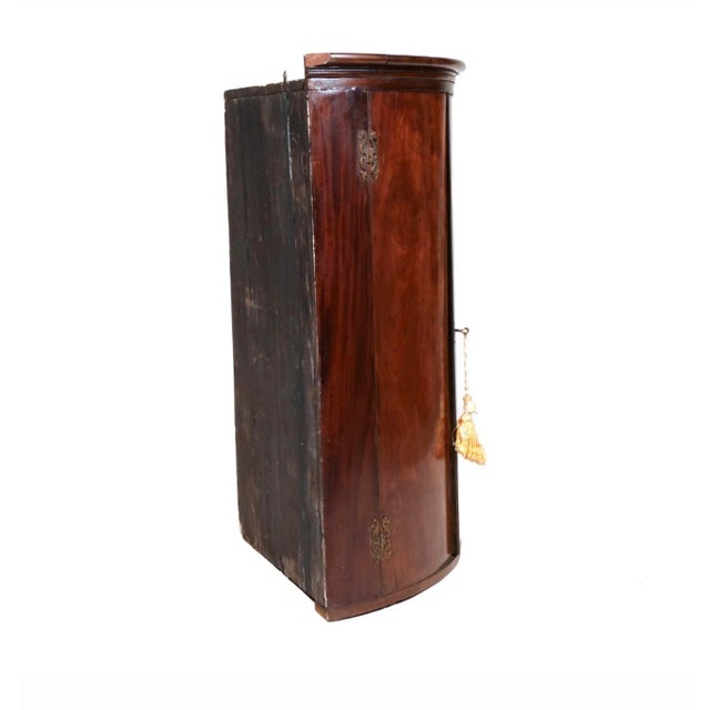 Early 19th Century English Mahogany Bowfront Corner Cupboard With Original Green-Painted Interior For Sale - Image 4 of 10