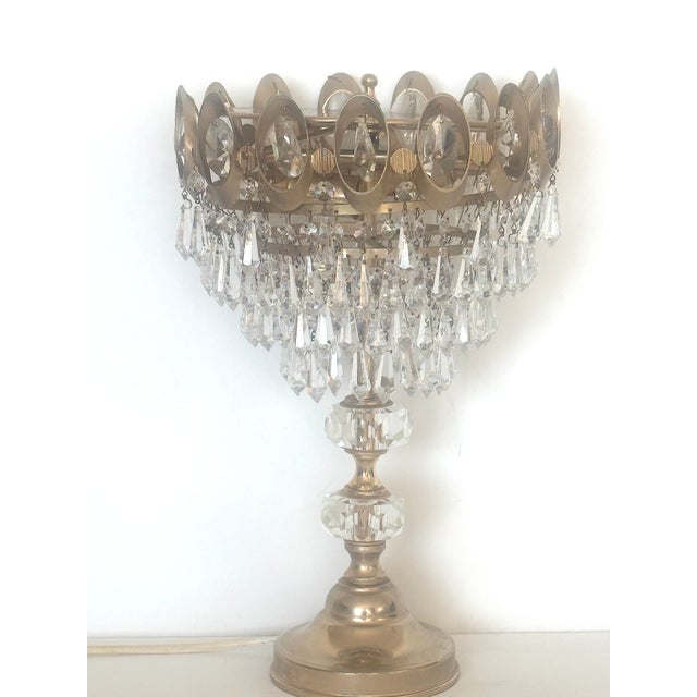 Brass, Metal and Lead Crystal Table Lamp, 1970s For Sale - Image 10 of 17
