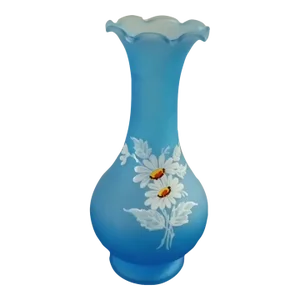 1980s Westmoreland Hand Painted Blue Satin Fluted Bud Vase