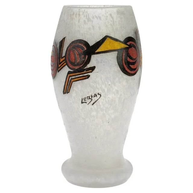 Glass French Art Deco Cubist Vase in Frosted Glass from Legras For Sale - Image 7 of 7