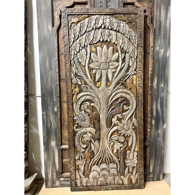 Vintage Carved Tree of Life Barn Door – Handcrafted Decorative Wall Art Panel 83x36 For Sale In Orlando - Image 6 of 7
