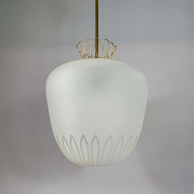 White Frosted Glass and Brass Pendant by Hans Bergström for Asea, Sweden 1950s For Sale - Image 8 of 18