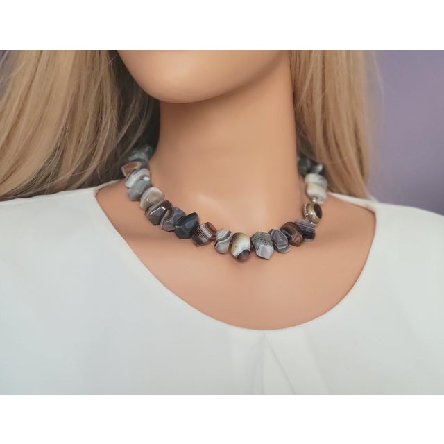 2020s Botswana Agate Garnet Necklace With Fire Agate Clasp For Sale - Image 5 of 7