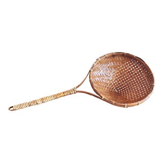 Vintage Woven Bamboo Ladle Basket For Sale