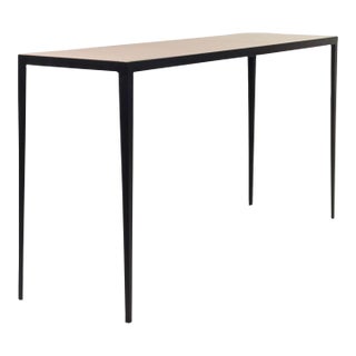 Long 'Étude' Iron and Cream Limestone Console or Sofa Table by Design Frères For Sale