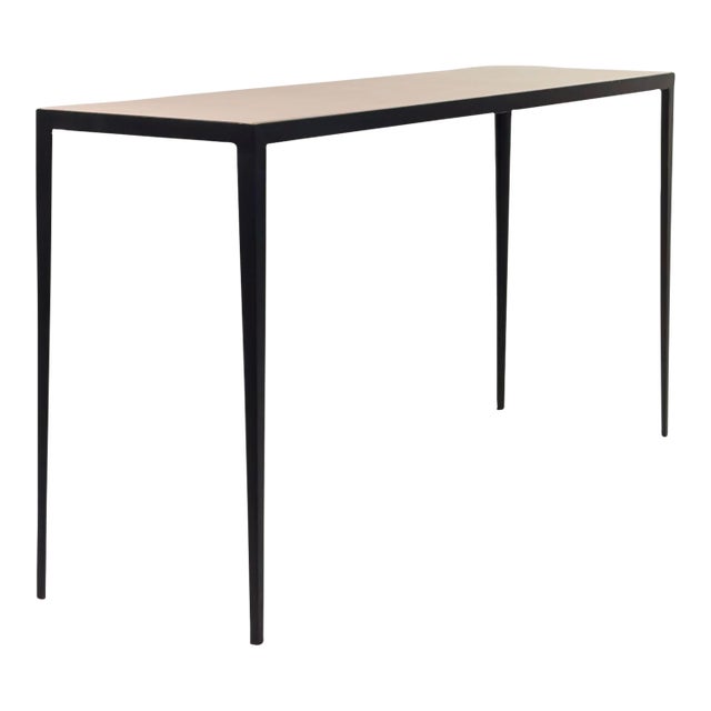 Long 'Étude' Iron and Cream Limestone Console or Sofa Table by Design Frères For Sale