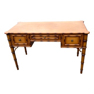 Late 20th Century Faux Bamboo Chinoserie 3 Drawer Desk For Sale