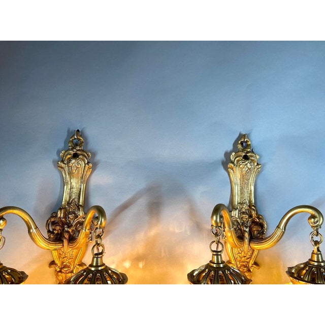 1980s French Louis XVI Gold Bronze Crystal Wall Lamps/ Sconces -Pair For Sale - Image 6 of 14