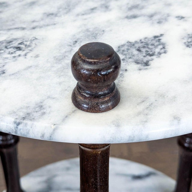 1990s Vintage Powell Three Tier Carrera Marble and Wood Plant Stand For Sale - Image 5 of 6