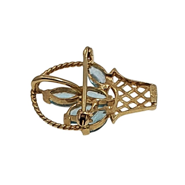 Contemporary 14k Gold Blue Topaz Flower Basket Pin or Pendant For Sale - Image 3 of 4
