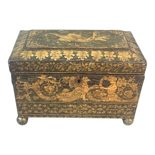 Early 19th Century Regency Pen Work Tea Caddy For Sale