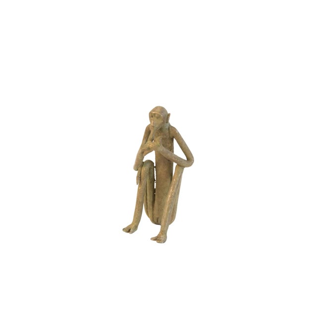 Bronze Vintage African Sitting Monkey Eating Banana Sculpture For Sale - Image 8 of 8