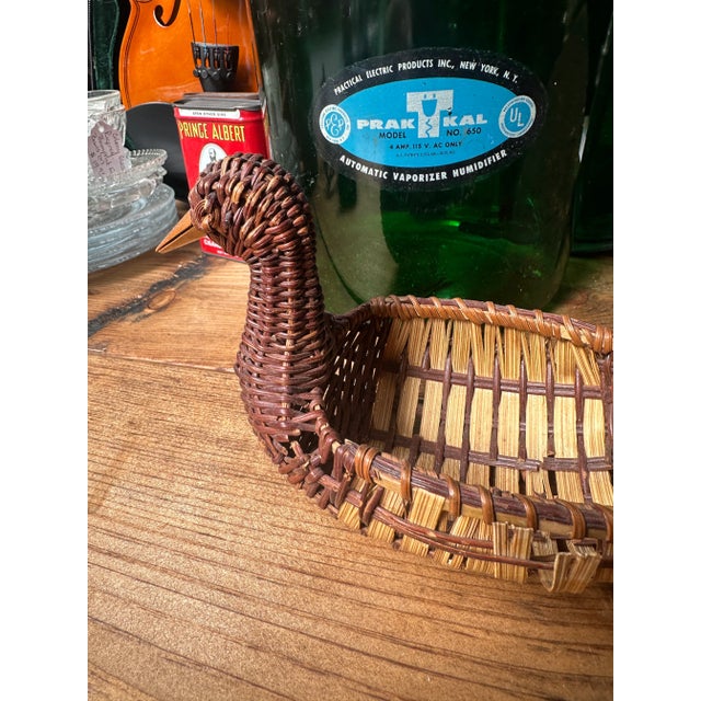 Brown 1970s Small Wicker Hand Woven Duck Basket For Sale - Image 8 of 11