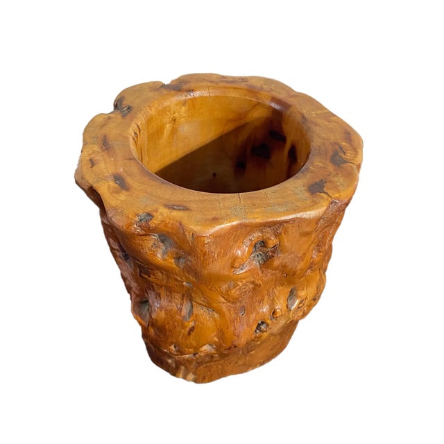 This exceptional Chinoiserie scholar's brush and pen holder in solid natural wood Measuring 6.75"diameter and standing...