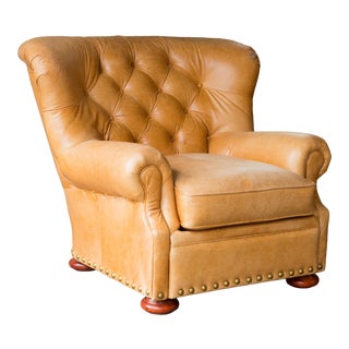 1990s Ralph Lauren Style Distressed Camel Leather Writer's Chair For Sale