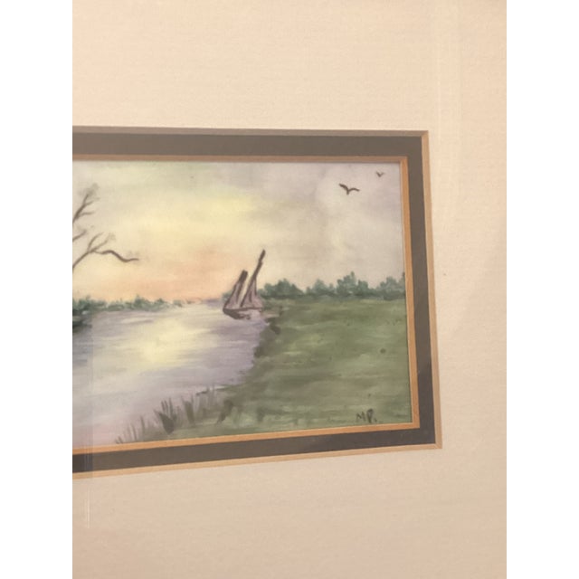 Sailing Into Sunset - Small Framed Original Painting Mid 20th Century For Sale In Houston - Image 6 of 6