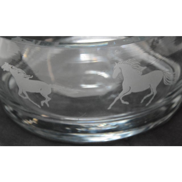 Etched Horses on a Clear Glass Serving Bowl For Sale - Image 4 of 7