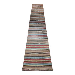 Antique American Amish Rag Runner, Handwoven Wool & Cotton, Stripe Pattern, 3x15 For Sale