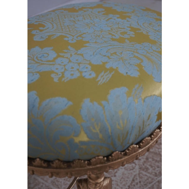 French Louis XIV Damask Upholstered Metal Base Ottoman For Sale - Image 9 of 12