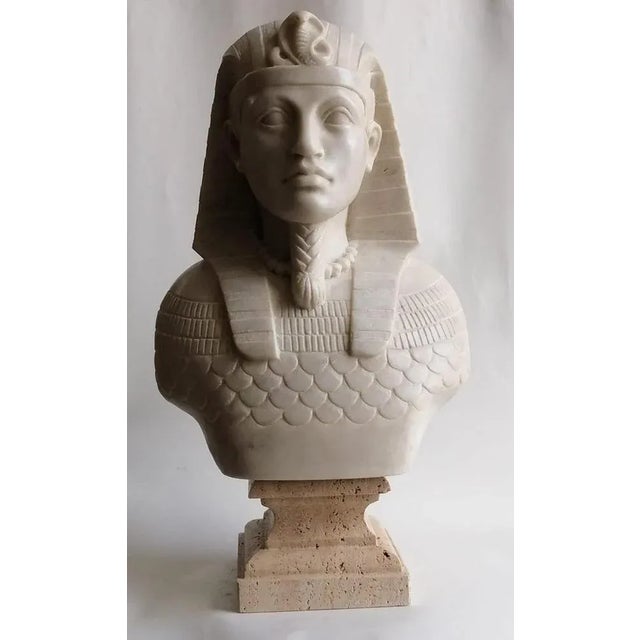 20th Century Italian Sculpture Egyptian Pharaoh Carrara Marble For Sale - Image 5 of 7