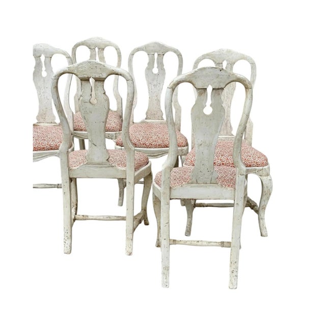 Set of ONLY 2 Antique 18 C Gustavian Dining Chairs W Carolina Irving Andaluz Linen Fabric