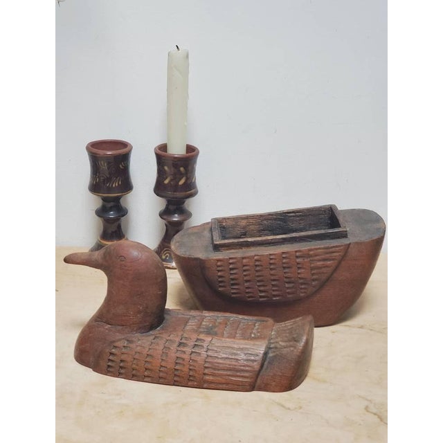 Brown Folk Art Hand-Carved Teak Duck Box, 1960s For Sale - Image 8 of 11