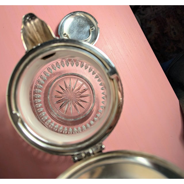 Vintage German d.r.g.m. Cut Crystal Water Pitcher With Grape Engraving & Silverplate Handle For Sale - Image 11 of 12