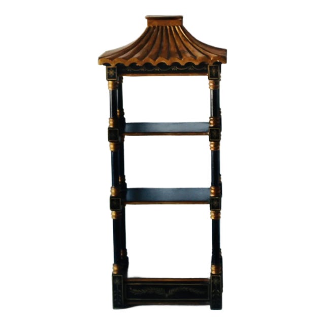 Vintage Chinoiserie Pagoda Form Faux Bamboo Wall Rack 3 Shelves For Sale