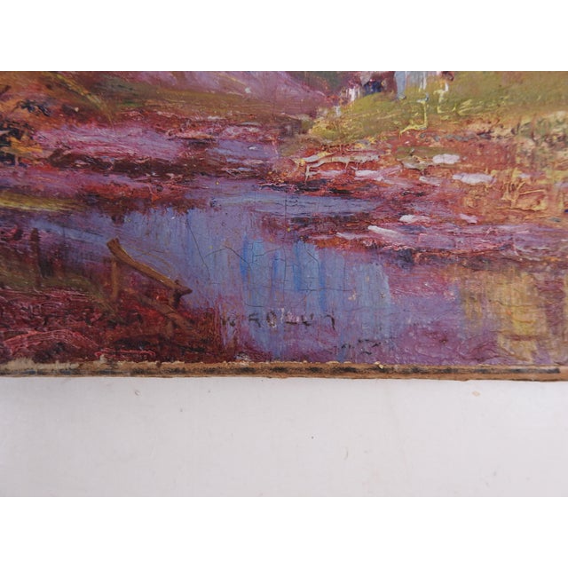 Vintage Impressionist Riverside Cabin Landscape Painting For Sale In Seattle - Image 6 of 8