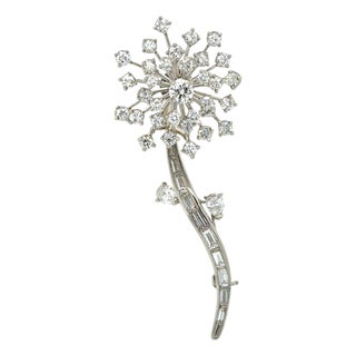 1960s Attributed to Oscar Heyman, Vintage Platinum and Diamond Flower Brooch For Sale