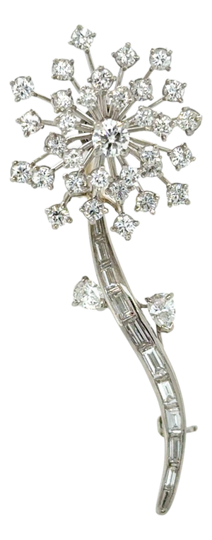 1960s Attributed to Oscar Heyman, Vintage Platinum and Diamond Flower Brooch