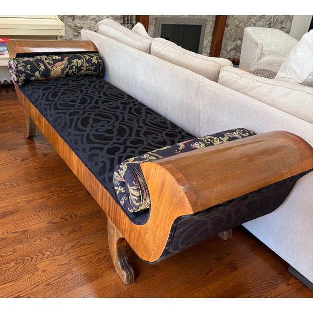 Art Deco / Biedermeier / Empire sofa/daybed. Well-loved beautiful daybed with stunning shape. Black fabric with a velvet...