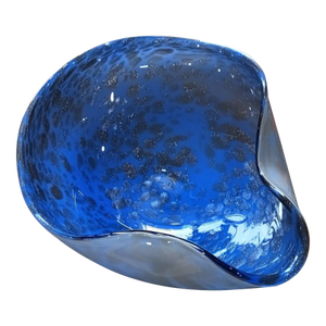 Mid 20th Century Murano Attributed Blue Art Glass Bowl / Catchall Lattimo Base With Copper Aventurine in Cobalt Blue