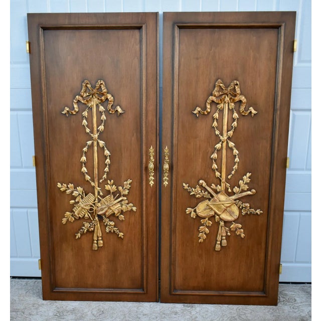 Pair French Cabinet Doors Louis XVI Style Carved Gilt Musical Trophy Vintage For Sale In Philadelphia - Image 6 of 12