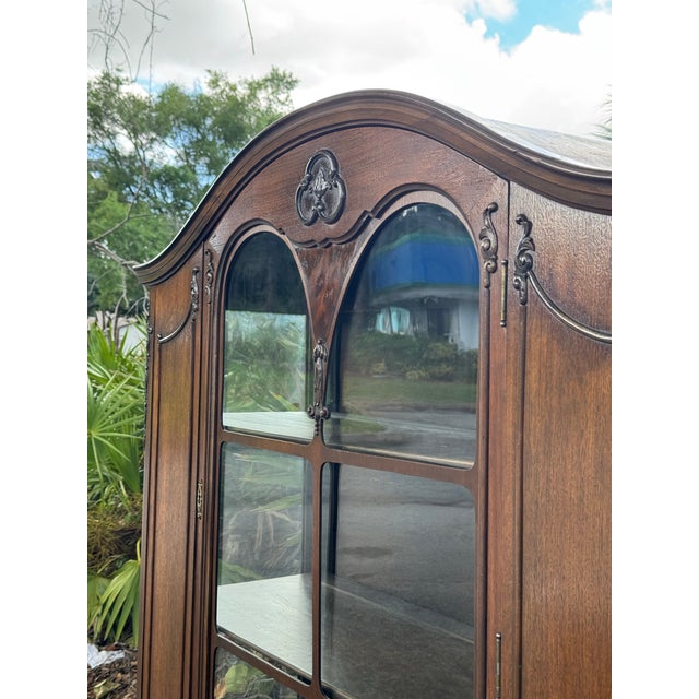 Antique French Provincial Walnut Display Cabinet With Carved Details For Sale - Image 4 of 6